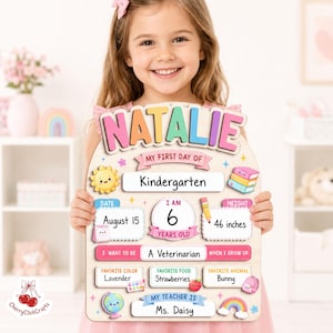 First Day Of School Sign, Back to School Board Gift For Kids, Preschool Kindergarten 1st Day School Sign, First Day School Photo Prop Bild 13