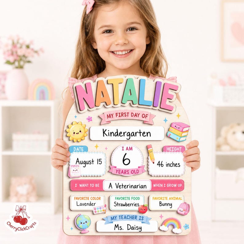 First Day Of School Sign, Back to School Board Gift For Kids, Preschool Kindergarten 1st Day School Sign, First Day School Photo Prop Bild 13