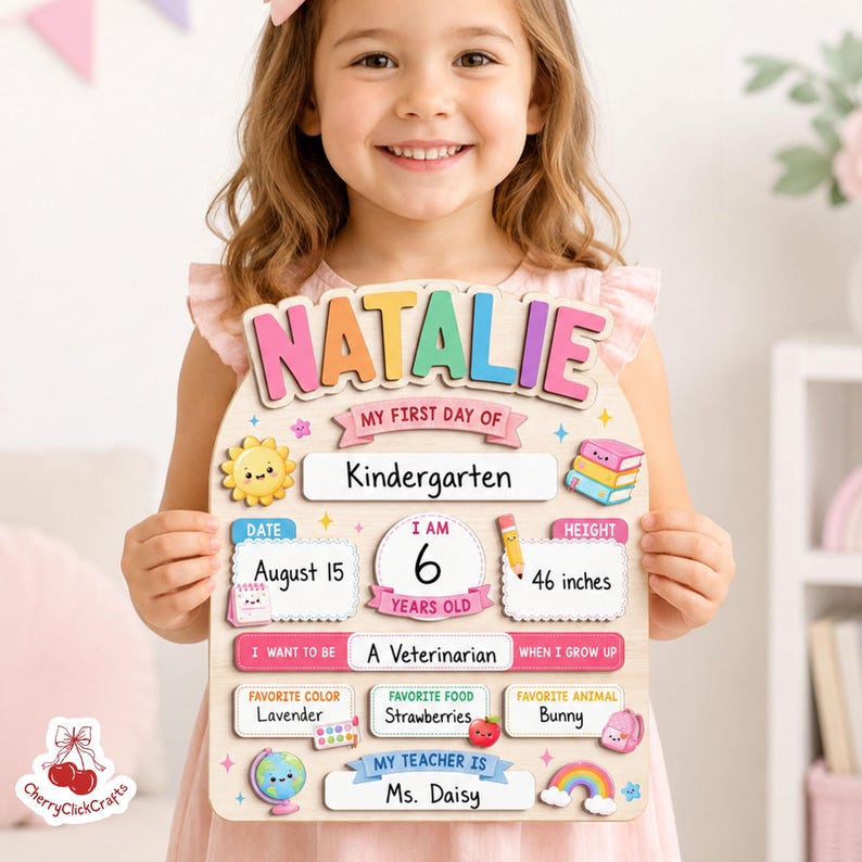 First Day Of School Sign, Back to School Board Gift For Kids, Preschool Kindergarten 1st Day School Sign, First Day School Photo Prop Bild 11