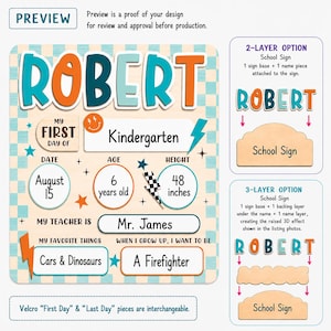 First Day Of School Sign, Back to School Board Gift For Kids, Preschool Kindergarten 1st Day School Sign, First Day School Photo Prop Bild 3