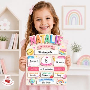 First Day Of School Sign, Back to School Board Gift For Kids, Preschool Kindergarten 1st Day School Sign, First Day School Photo Prop Bild 12