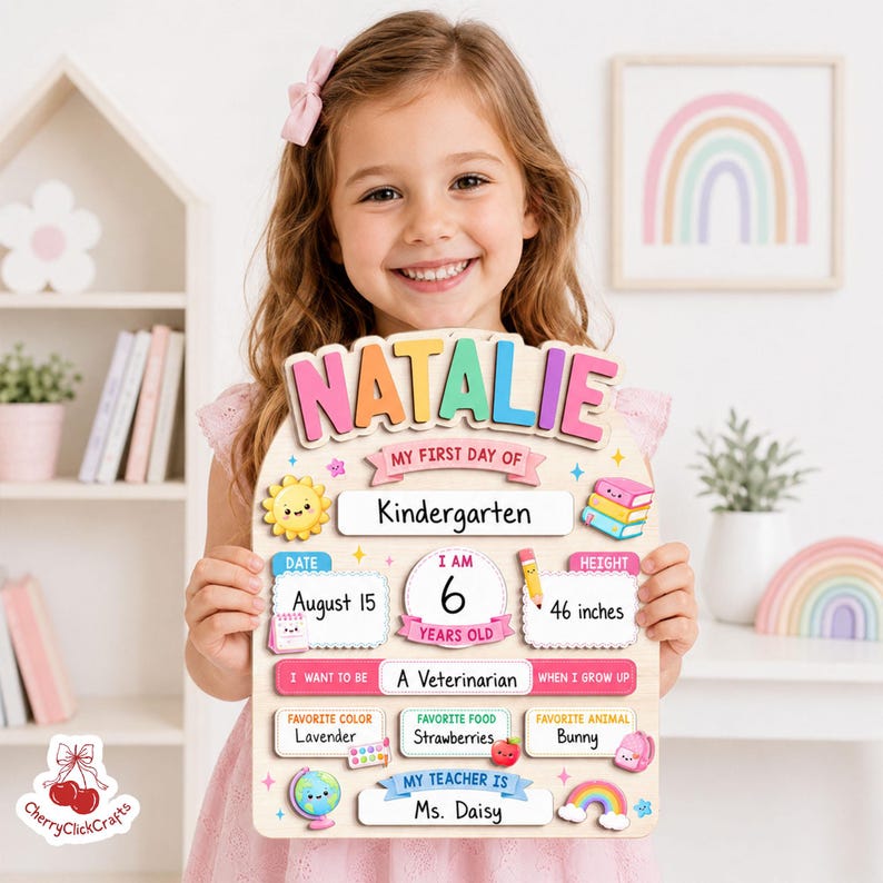 First Day Of School Sign, Back to School Board Gift For Kids, Preschool Kindergarten 1st Day School Sign, First Day School Photo Prop Bild 12