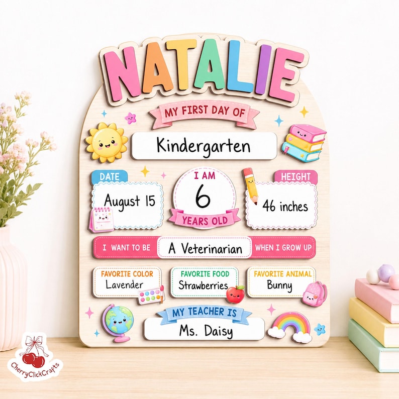 First Day Of School Sign, Back to School Board Gift For Kids, Preschool Kindergarten 1st Day School Sign, First Day School Photo Prop Bild 8