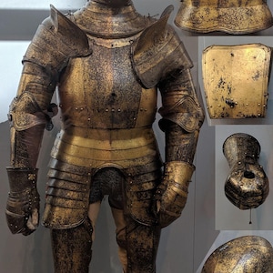 Medieval Breastplate: 18 Gauge Steel Gold Etching Armour Costume Gift