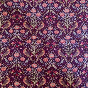 William Morris Bird Tapestry Emery Walker&#39;s Red House 100% Cotton Fabric in Maroon. By the meter, fat quarter