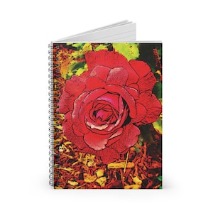 Spiral Notebook, 6'' x 8'' - Big Red Rose Pattern, 118 Ruled Line Pages