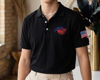 Sudadera patriótica con águila americana bordada, cuello redondo con la bandera de EE. UU. en la manga, jersey del 4 de julio, ropa roja, blanca y azul.