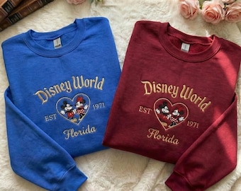 Embroidered Couple Cartoon Mouses Sweatshirt, World Park Trip Matching Crewneck Sweater, Unisex Pullover Embroidery Hoodie Valentines Gift