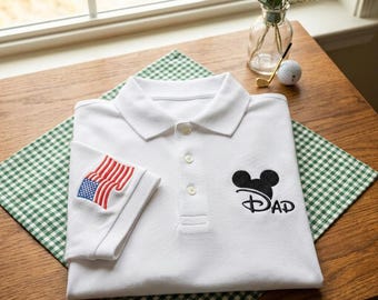Sudadera bordada de Disney para papá, sudadera con capucha y mangas con la bandera estadounidense, regalo del Día del Padre para golfistas, sudadera de cuello redondo para vacaciones familiares, suéter patriótico para papá.