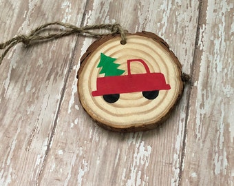 handmade wood slice ornament, vintage Christmas ornament, tree truck ornament, wood ornament, Christmas ornament, personalized gift, gift