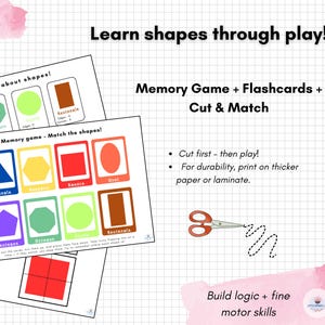 Shapes activity pack for kids,  printable flashcards, memory game ( Learn shapes, ages 3–6 ) PDF