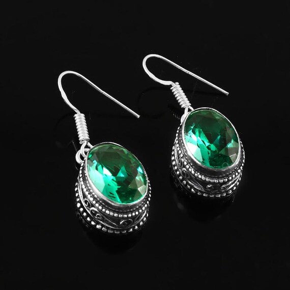 Vintage Green Tourmaline Dangle Earrings: Handmade 925 Sterling Silver