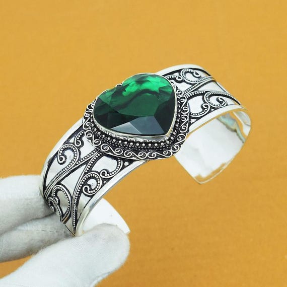 Chrome Diopside Bangle, Sterling Silver Open Cuff, Bohemian Jewelry