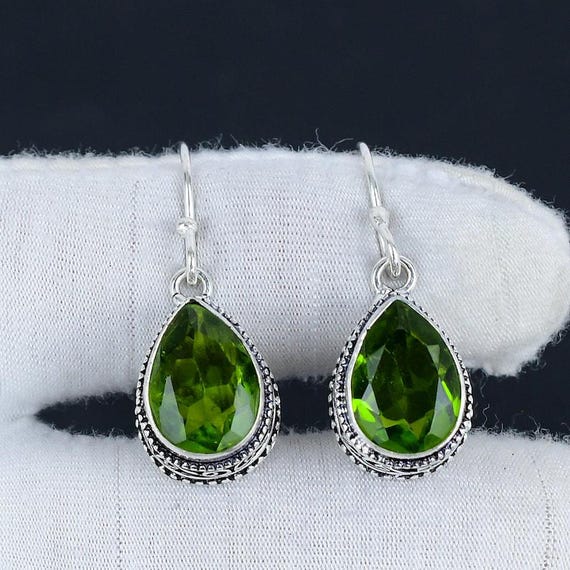 Lab Created Peridot 925 Sterling Silver Earrings