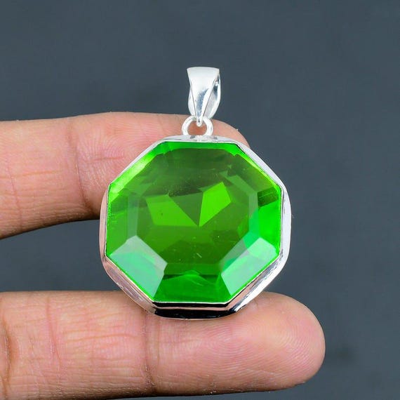 Handmade Green Amethyst Sterling Silver Pendant, Boho Statement Jewelry