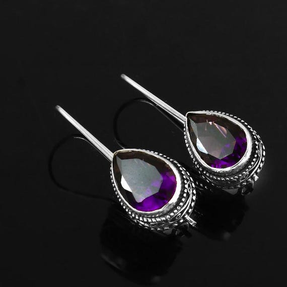 Handmade Amethyst Dangle Earrings: Sterling Silver Boho Jewelry