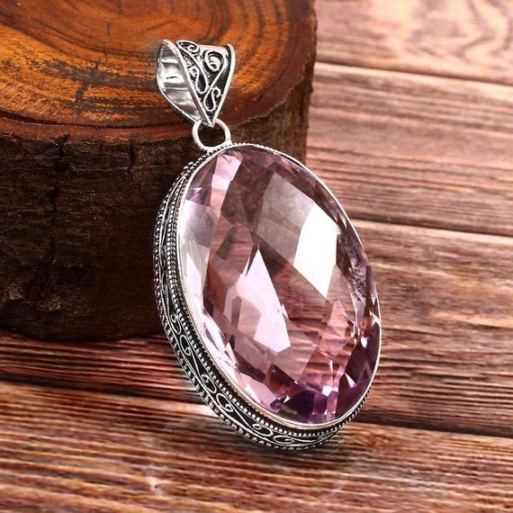 Handmade Kunzite Pendant: 925 Sterling Silver Pink Gemstone Jewelry