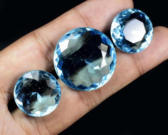 Swiss Blue Topaz Gemstone: Round Faceted AAA Grade Stone