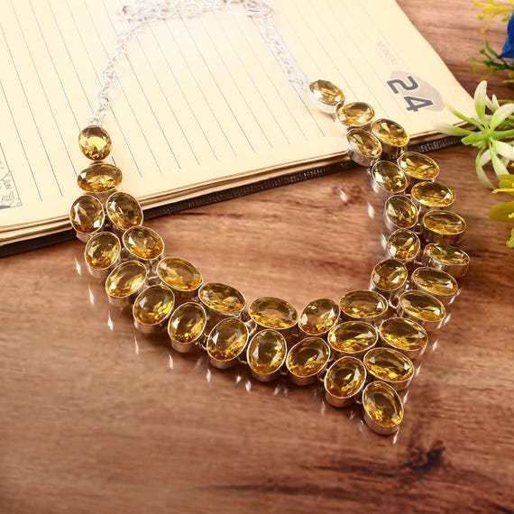 Citrine 925 Sterling Silver Necklace: Adjustable Boho Oval Gemstone