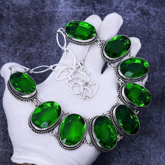 Peridot Gemstone Necklace: 925 Sterling Silver Chain, Handmade Bridal Jewelry