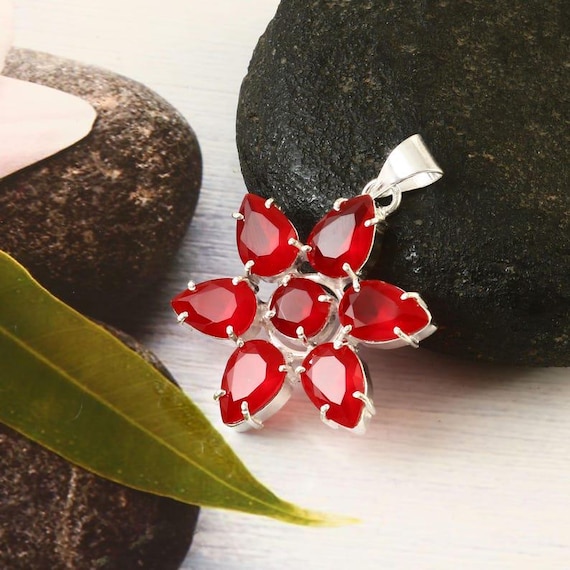 Handmade Sterling Silver Red Ruby Pendant: Boho Healing Jewelry
