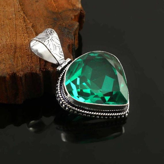Green Tourmaline Sterling Silver Pendant: Vintage Boho Jewelry