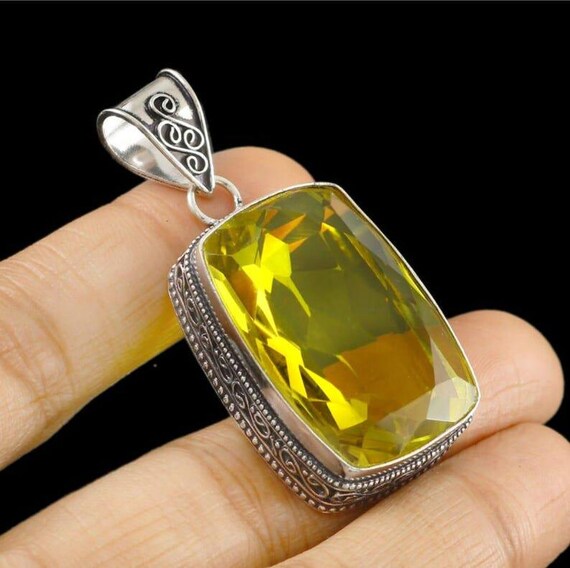 Handmade Lemon Gemstone Pendant: Boho 925 Sterling Silver