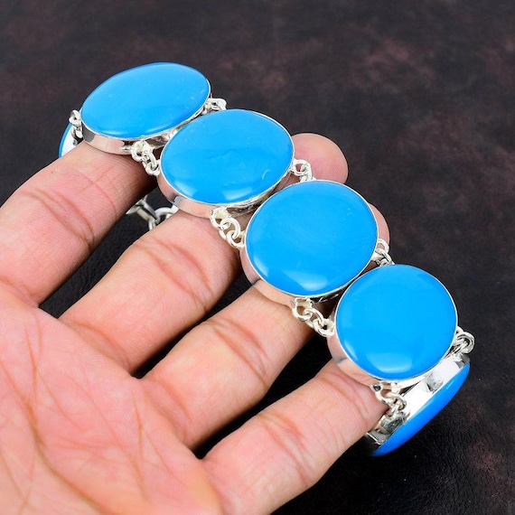 Sleeping Beauty Turquoise Sterling Silver Bracelet - Adjustable Gemstone Chain