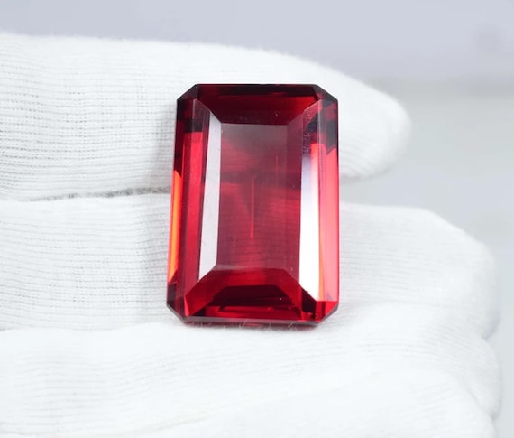 Emerald Cut Red Topaz Gemstone: AAA+ Faceted Loose Stone (68 Carat)