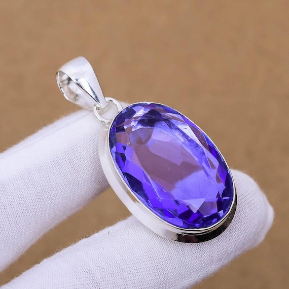 Handmade Iolite Pendant: Oval 925 Sterling Silver Jewelry