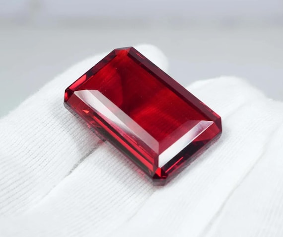 Emerald Cut Red Topaz Gemstone: Faceted Loose Stone, 68 Carat