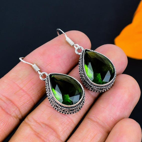 Lab-Created Peridot Earrings: 925 Sterling Silver Gemstone Dangle