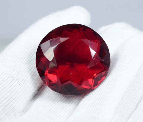 Faceted Round Red Topaz Stone: 25mm Pendant Size, Lab-Created