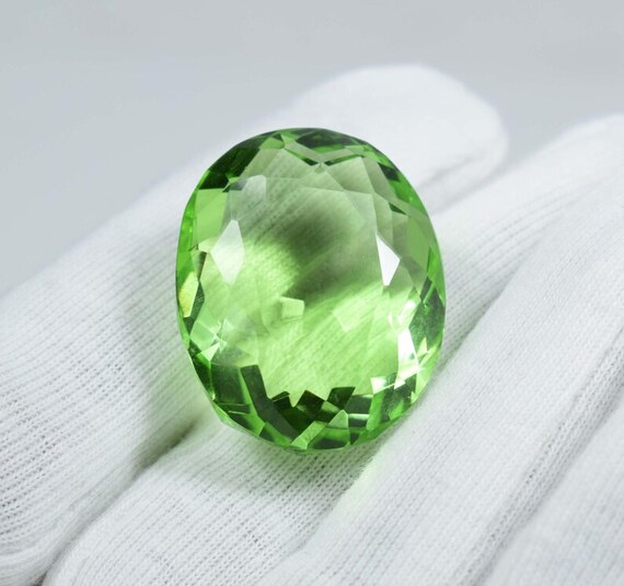 Faceted Green Amethyst Gemstone: Oval Loose Stone, 80 Carats (30x24x15mm