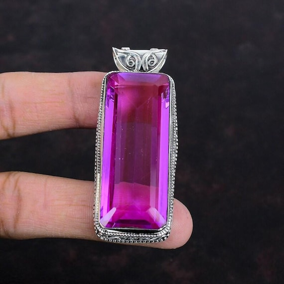 Pink Tourmaline Sterling Silver Pendant: Handmade Vintage Boho Jewelry