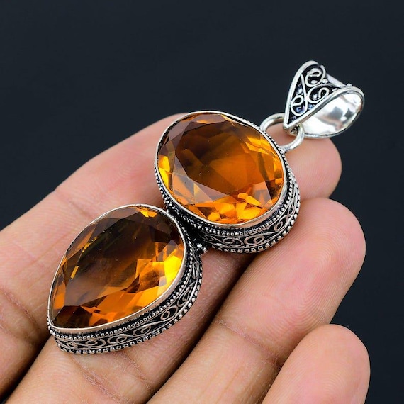 Handmade Citrine Pendant: 925 Sterling Silver Necklace, Birthstone Jewelry