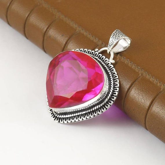 Handmade Pink Tourmaline Pendant: Sterling Silver Boho Statement Jewelry