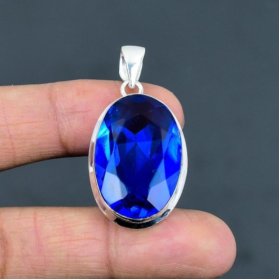 Oval Tanzanite Pendant, Handmade Sterling Silver, Boho Statement Jewelry