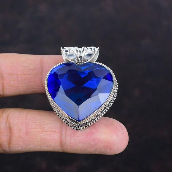 925 Sterling Silver Tanzanite Heart Pendant: Boho Healing Jewelry