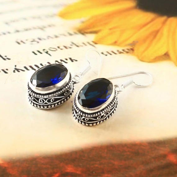 Tanzanite Quartz Sterling Silver Dangle Earrings: Boho Vintage Style