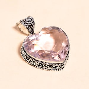 Heart Rose Quartz Pendant: Handmade Sterling Silver Boho Necklace