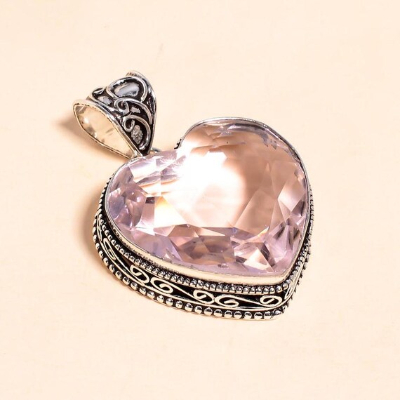 Heart Rose Quartz Pendant: Handmade Sterling Silver Boho Necklace