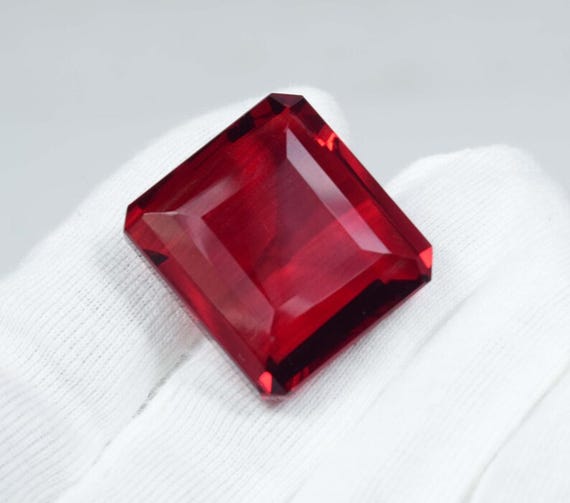 Faceted Red Topaz Gemstone: 26mm Square Lab-Created Loose Stone