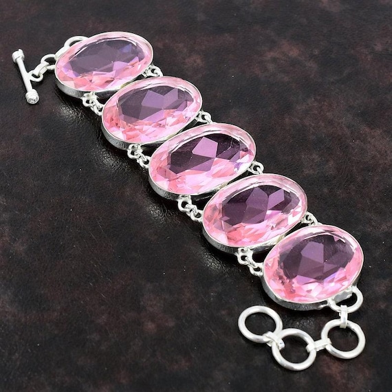 Faceted Pink Kunzite Bracelet: 925 Sterling Silver Adjustable Gemstone Jewelry