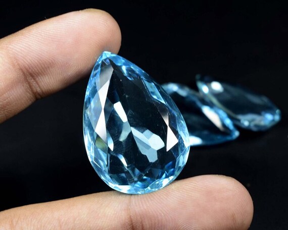 AAA Swiss Blue Topaz Pear Faceted Gemstone: 25 Carat Loose Stone