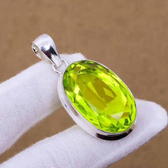 Handmade Oval Peridot Pendant: 925 Sterling Silver, Healing Crystal