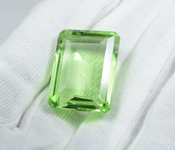 Faceted Emerald Cut Green Amethyst Gemstone: 70 Carat Loose Stone
