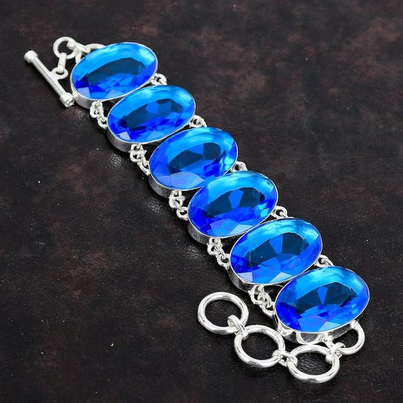 London Blue Topaz Bracelet: Handmade Sterling Silver Adjustable Chain