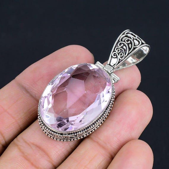 Faceted Pink Kunzite Pendant: Handmade 925 Sterling Silver Gemstone Jewelry