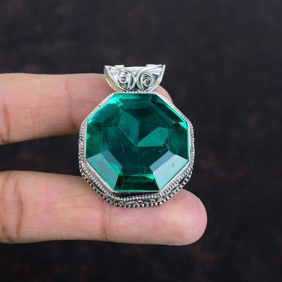 Octagon Chrome Diopside Pendant: Sterling Silver Vintage Boho Jewelry